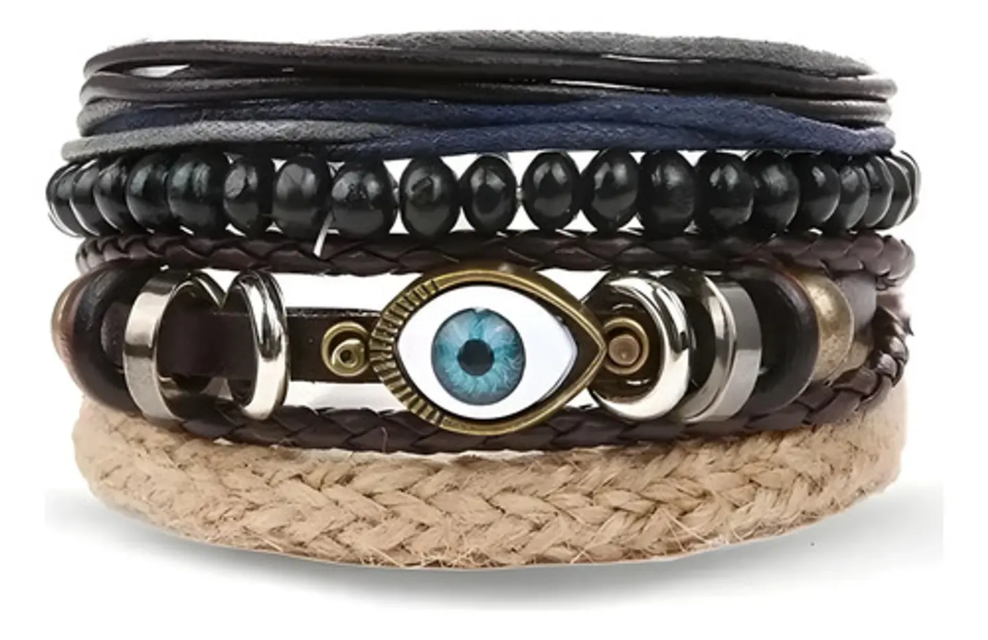 Pack X4 Manillas de cuero Para Hombre y Mujer Pulsera Ojo Turco 1