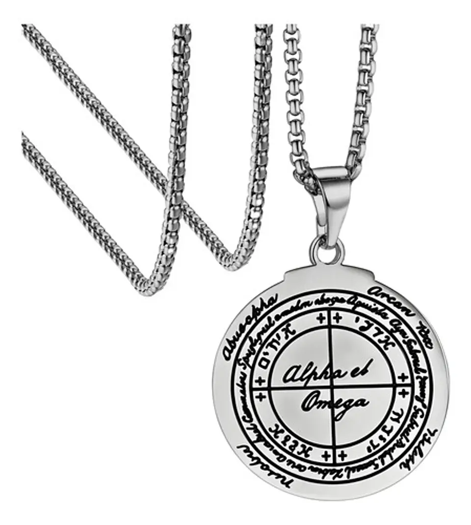 Collar Talismán Amuleto Color Plata Acero Inoxidable Hombre 11