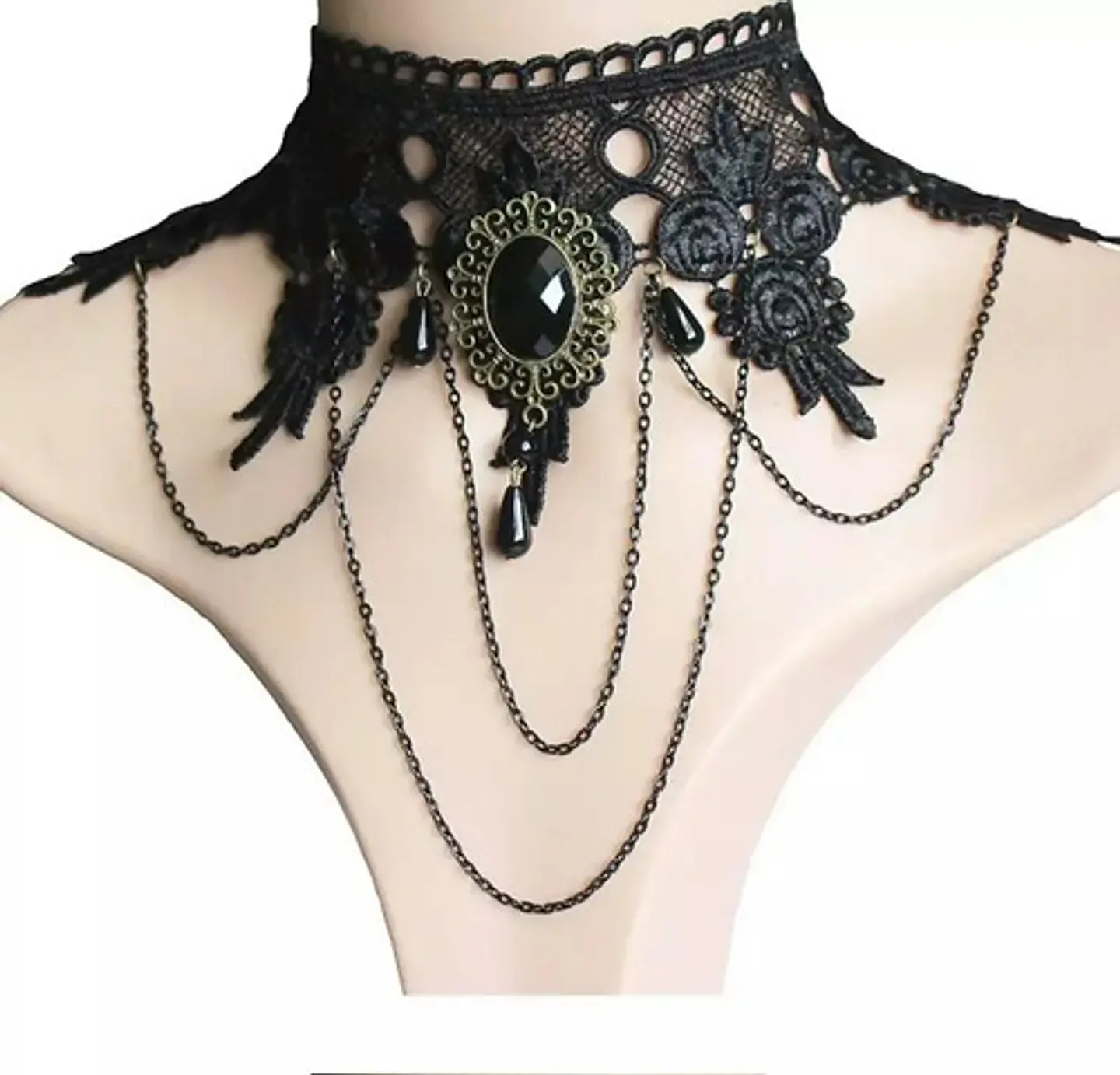 Collar Gargantilla Choker Encaje Pendant Negro Gotico Mujer 1