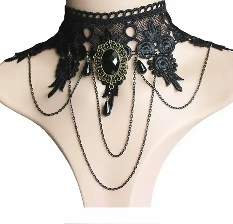 Collar Gargantilla Choker Encaje Pendant Negro Gotico Mujer 1