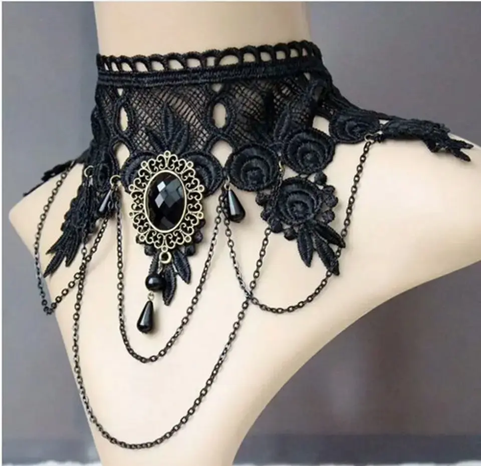 Collar Gargantilla Choker Encaje Pendant Negro Gotico Mujer 2