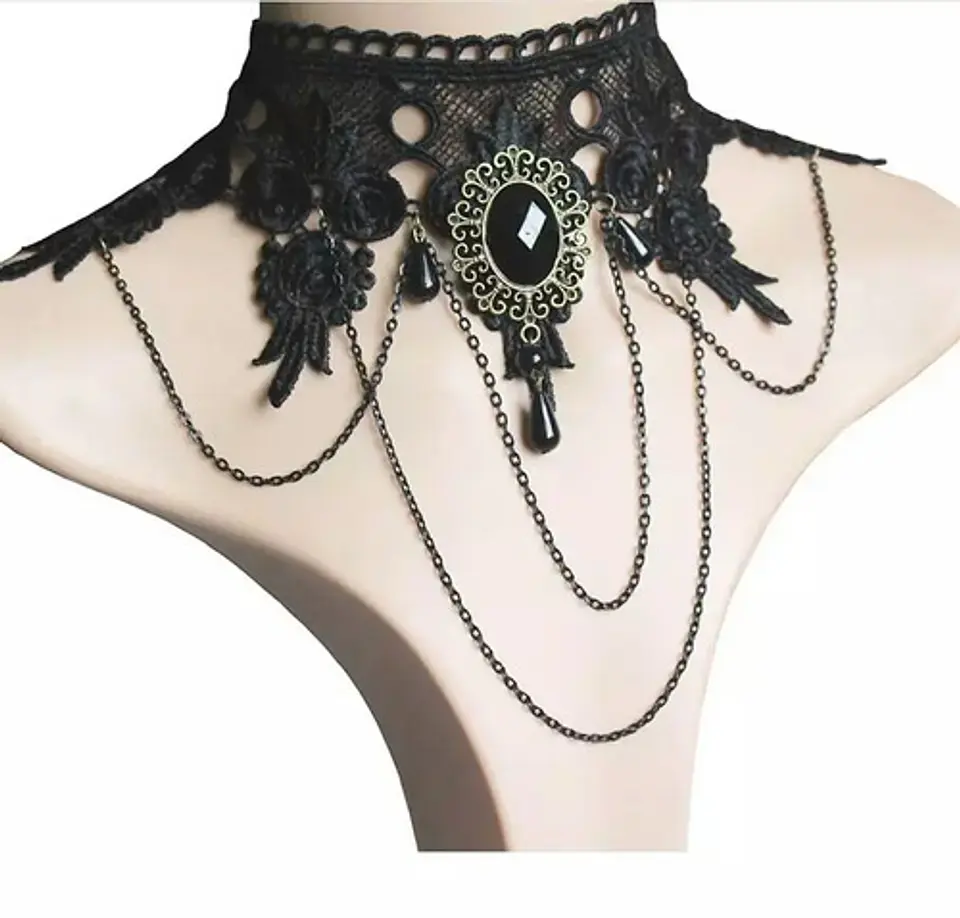 Collar Gargantilla Choker Encaje Pendant Negro Gotico Mujer 3