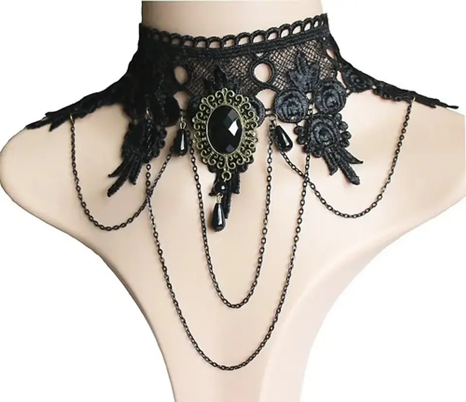 Collar Gargantilla Choker Encaje Pendant Negro Gotico Mujer 5