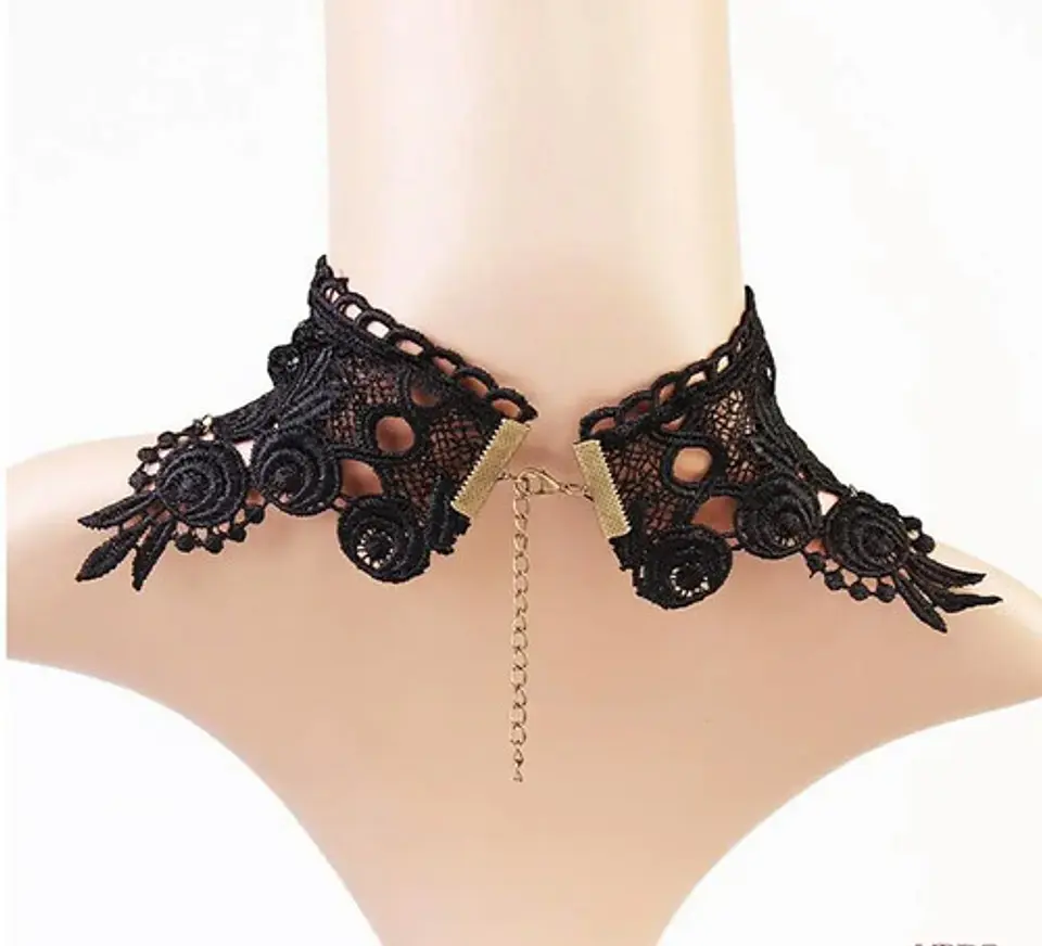 Collar Gargantilla Choker Encaje Pendant Negro Gotico Mujer 6
