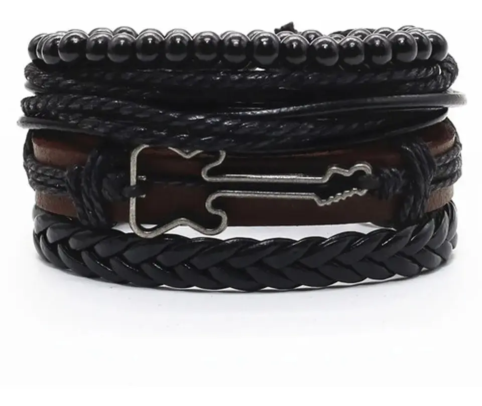 Manilla Pulsera Brazalete Cuentas Cuero Hombre Y Mujer Moda 1