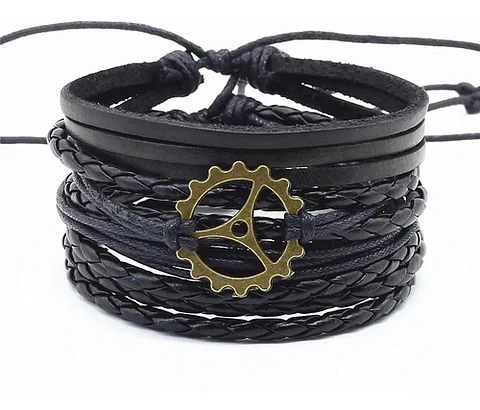 Manilla Pulsera Brazalete Cuentas Cuero Hombre Y Mujer Moda