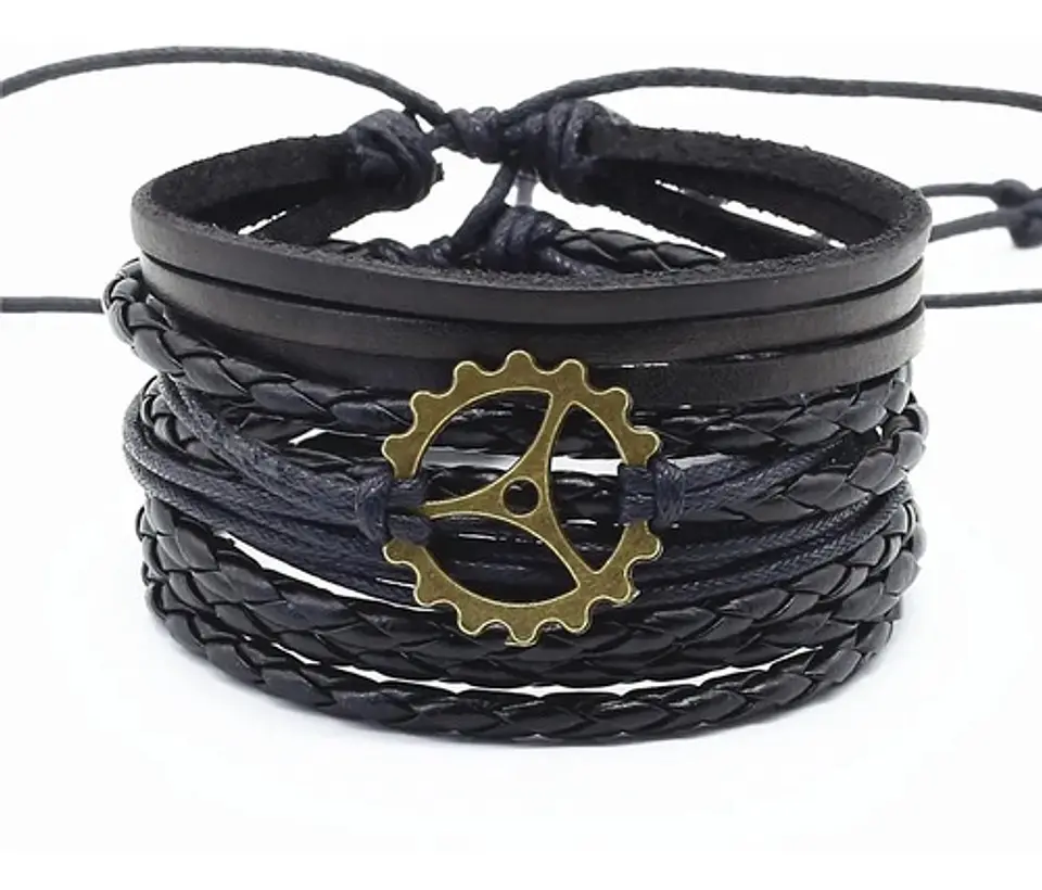 Manilla Pulsera Brazalete Cuentas Cuero Hombre Y Mujer Moda 2