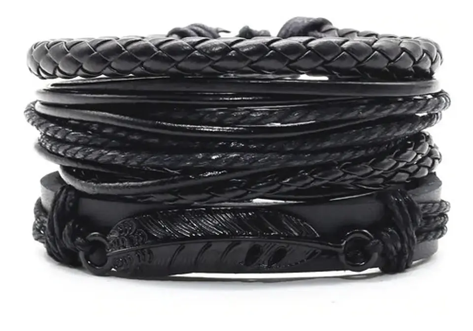 Manilla Pulsera Brazalete Cuentas Cuero Hombre Y Mujer Moda 3