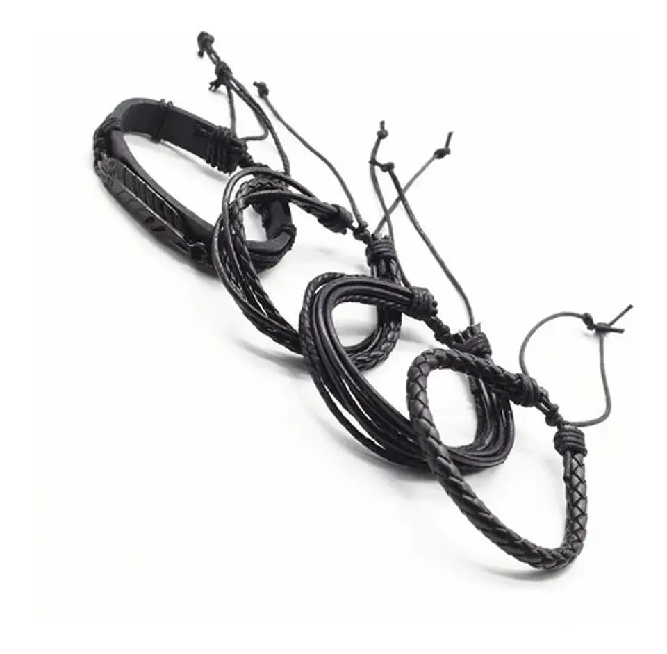 Manilla Pulsera Brazalete Cuentas Cuero Hombre Y Mujer Moda 4