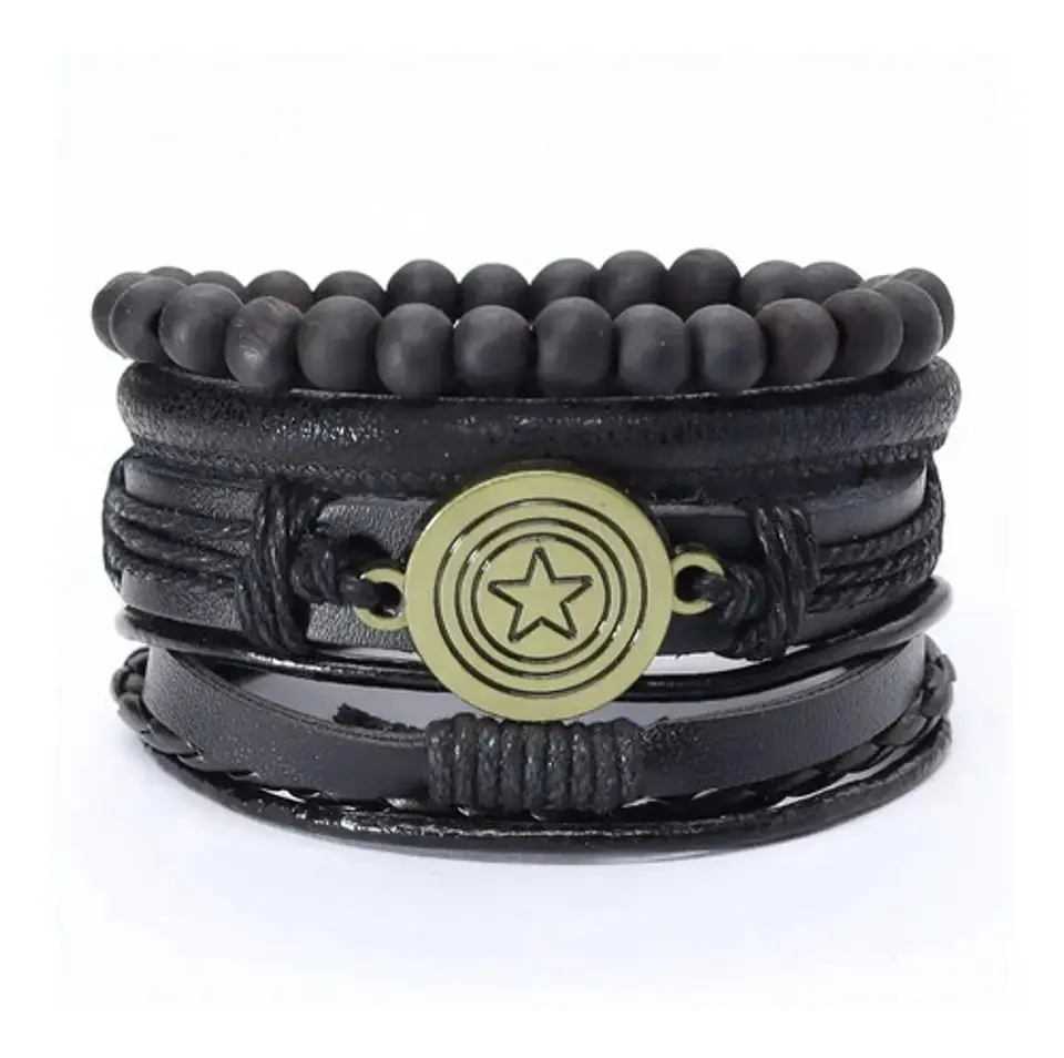 Manilla Pulsera Brazalete Cuentas Cuero Hombre Y Mujer Moda 5