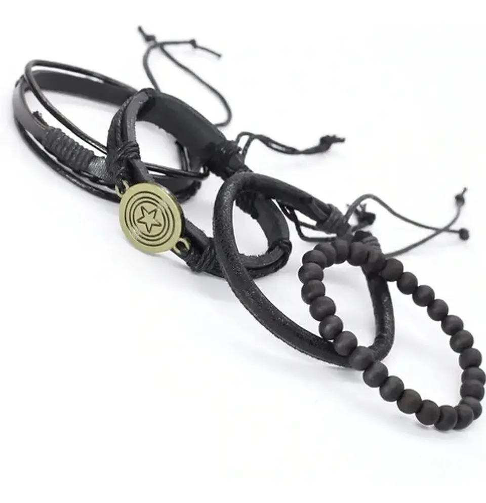 Manilla Pulsera Brazalete Cuentas Cuero Hombre Y Mujer Moda 6