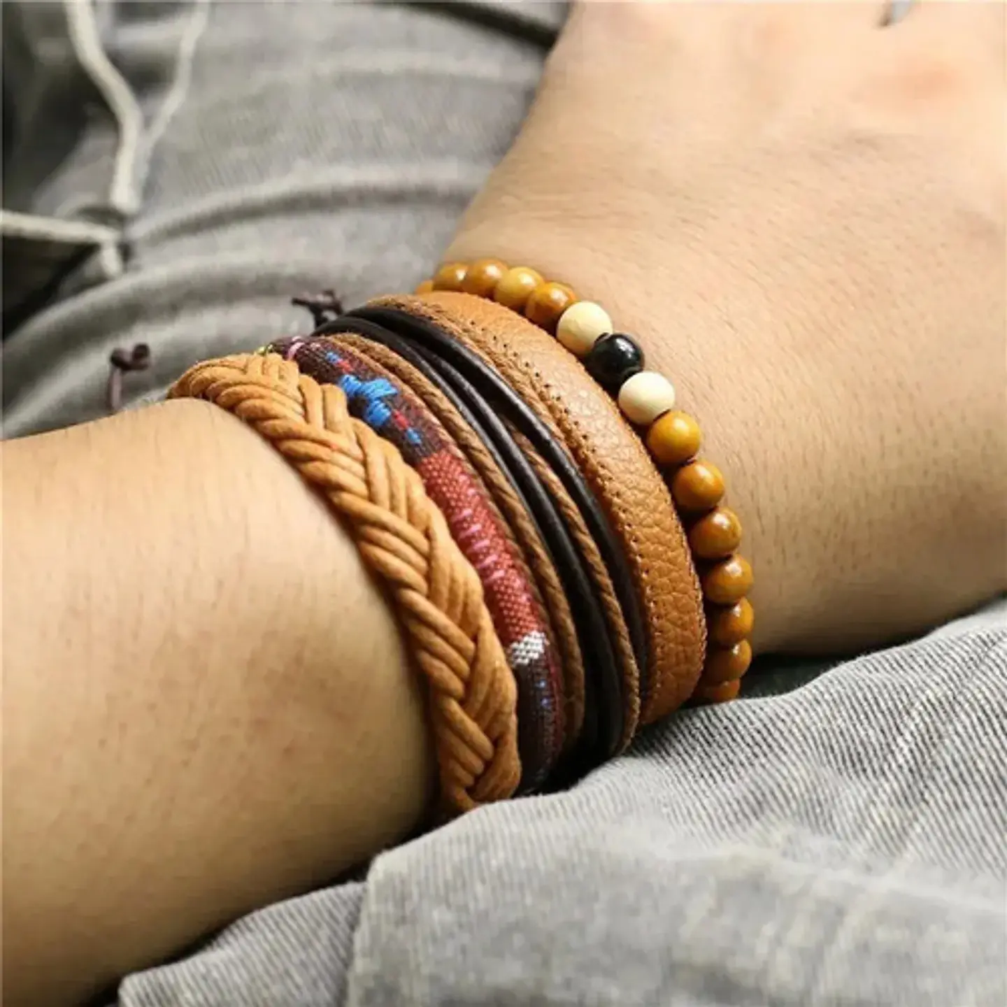 Manilla Pulsera Brazalete Cuentas Cuero Hombre Y Mujer Moda 9