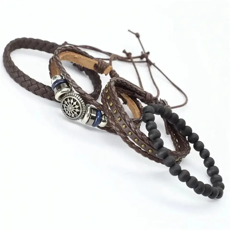 Manilla Pulsera Brazalete Cuentas Cuero Hombre Y Mujer Moda 11
