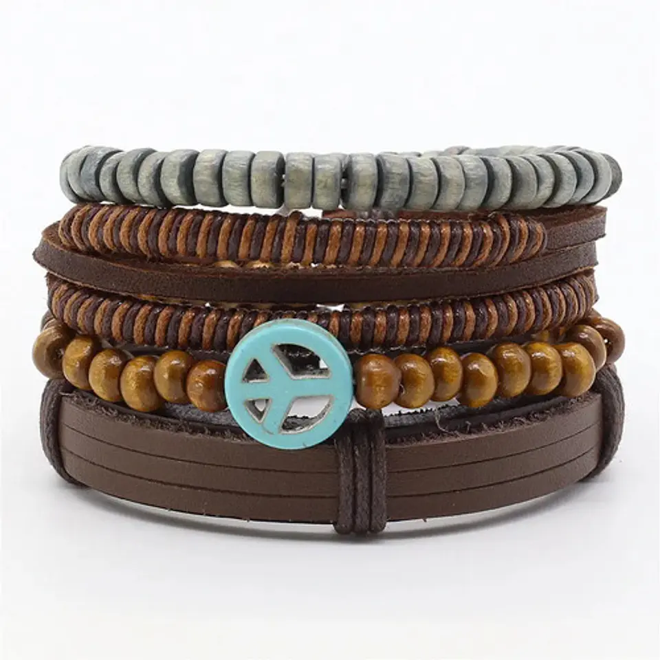 Manilla Pulsera Brazalete Cuentas Cuero Hombre Y Mujer Moda 13