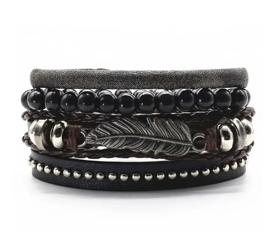 Manilla Pulsera Brazalete Cuentas Cuero Hombre Y Mujer Moda 14