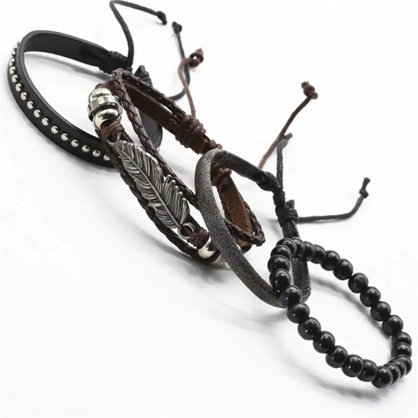 Manilla Pulsera Brazalete Cuentas Cuero Hombre Y Mujer Moda 15
