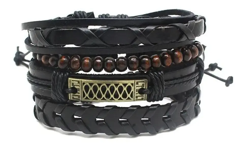 Manilla Pulsera Brazalete Cuentas Cuero Hombre Y Mujer Moda 18