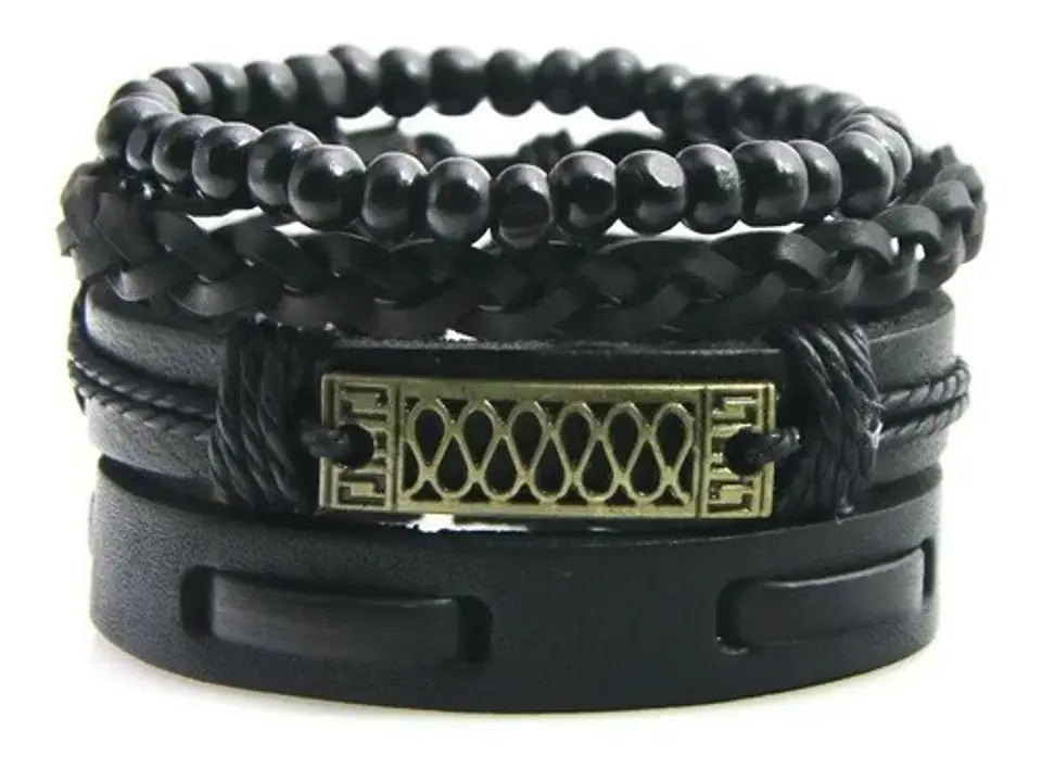 Manilla Pulsera Brazalete Cuentas Cuero Hombre Y Mujer Moda 19