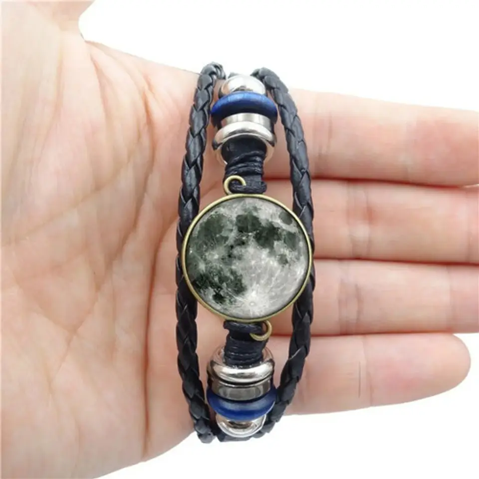 Pulsera Manilla Cuero Luna Brilla En La Oscuridad Hombre Muj 3