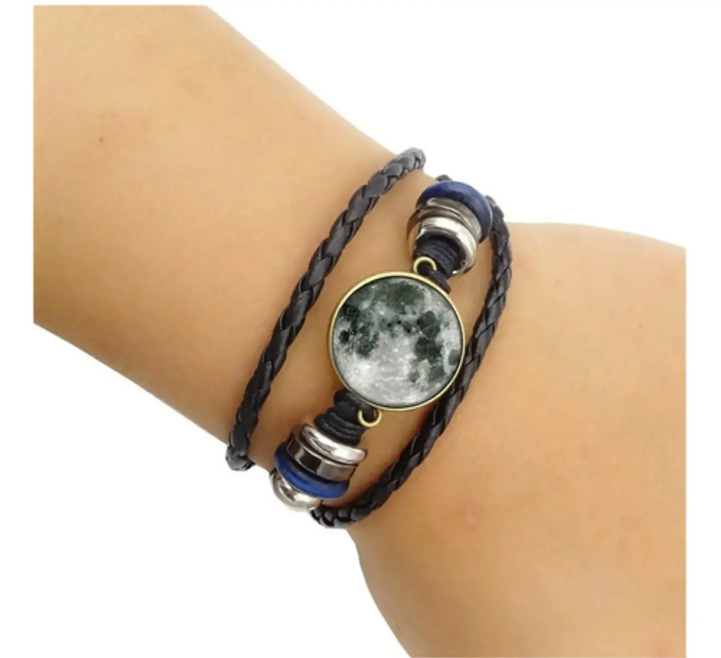 Pulsera Manilla Cuero Luna Brilla En La Oscuridad Hombre Muj 4