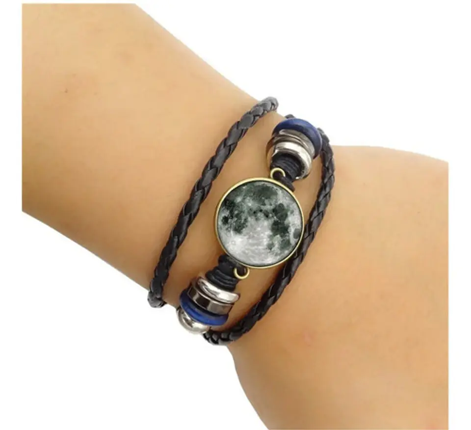 Pulsera Manilla Cuero Luna Brilla En La Oscuridad Hombre Muj 4