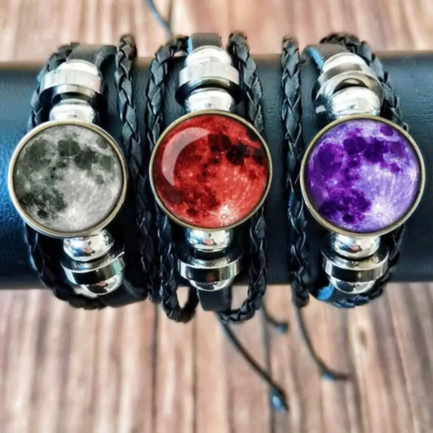 Pulsera Manilla Cuero Luna Brilla En La Oscuridad Hombre Muj 6