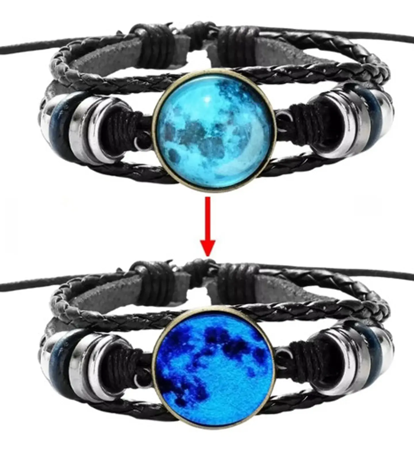 Pulsera Manilla Cuero Luna Brilla En La Oscuridad Hombre Muj 9