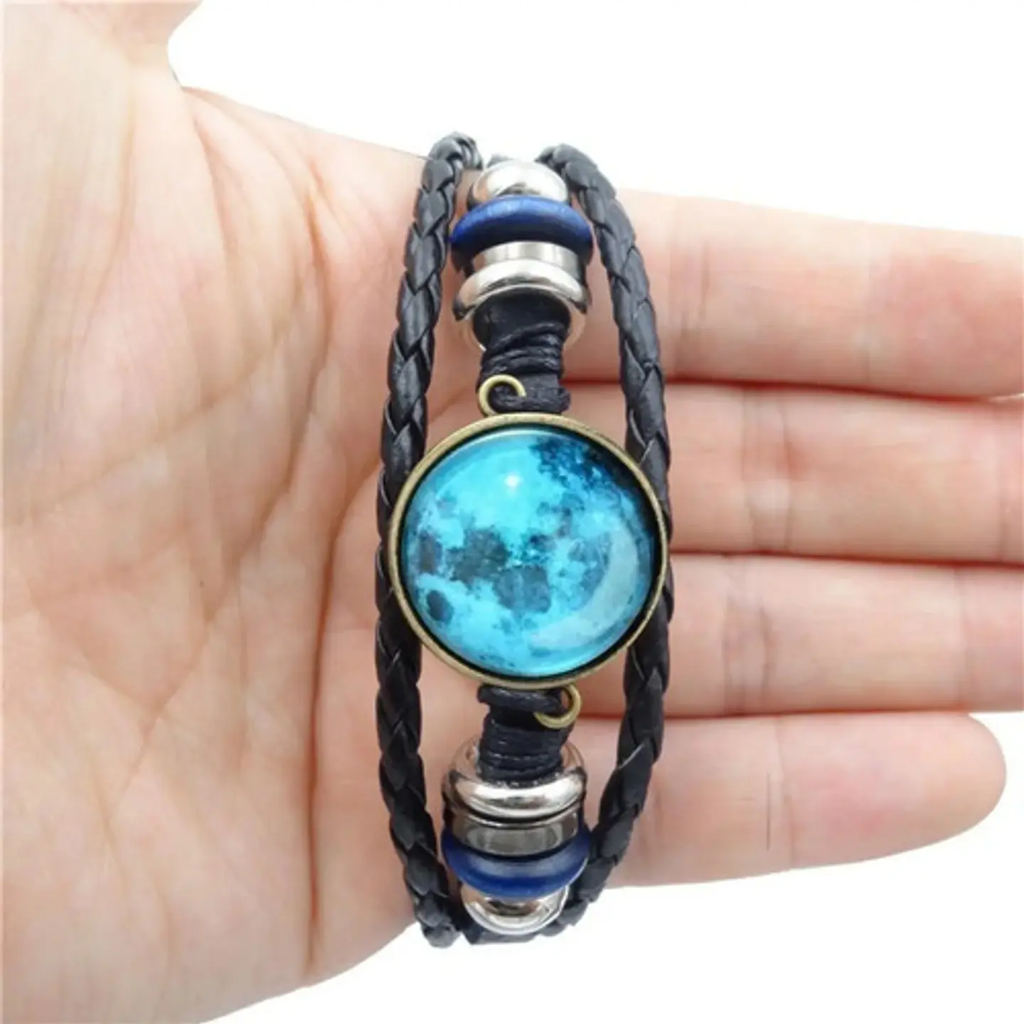 Pulsera Manilla Cuero Luna Brilla En La Oscuridad Hombre Muj 10