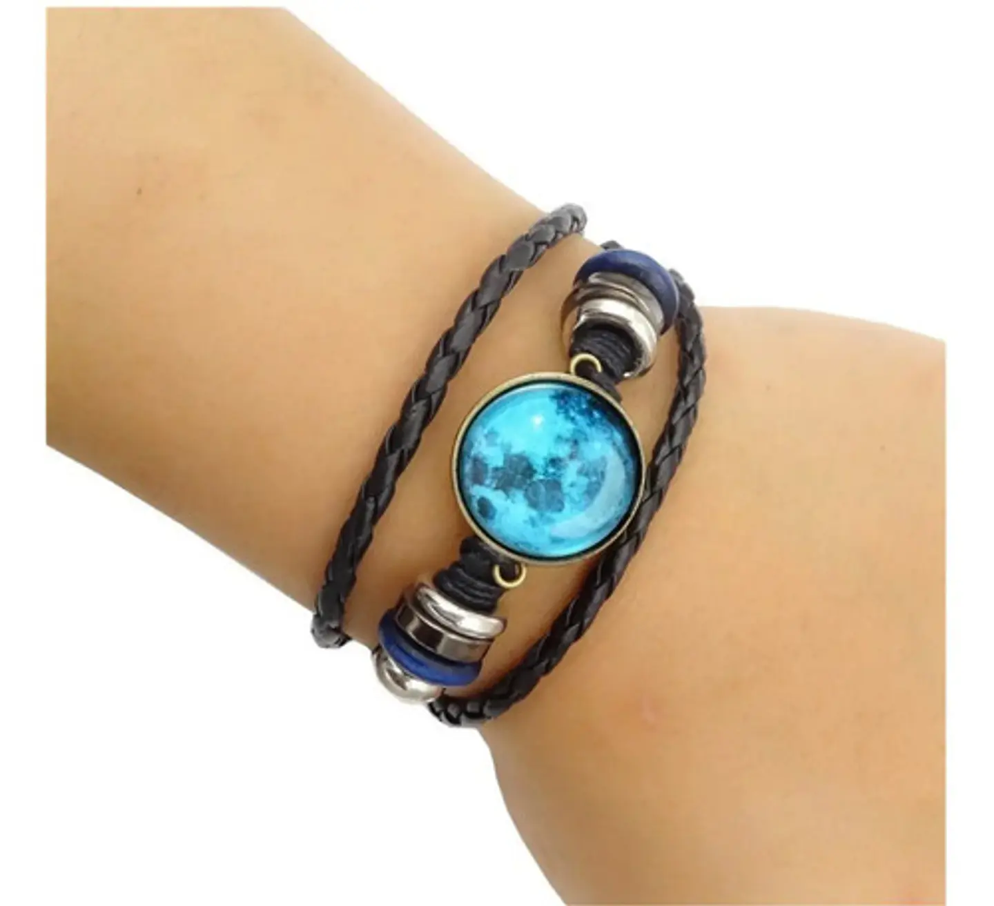 Pulsera Manilla Cuero Luna Brilla En La Oscuridad Hombre Muj 11