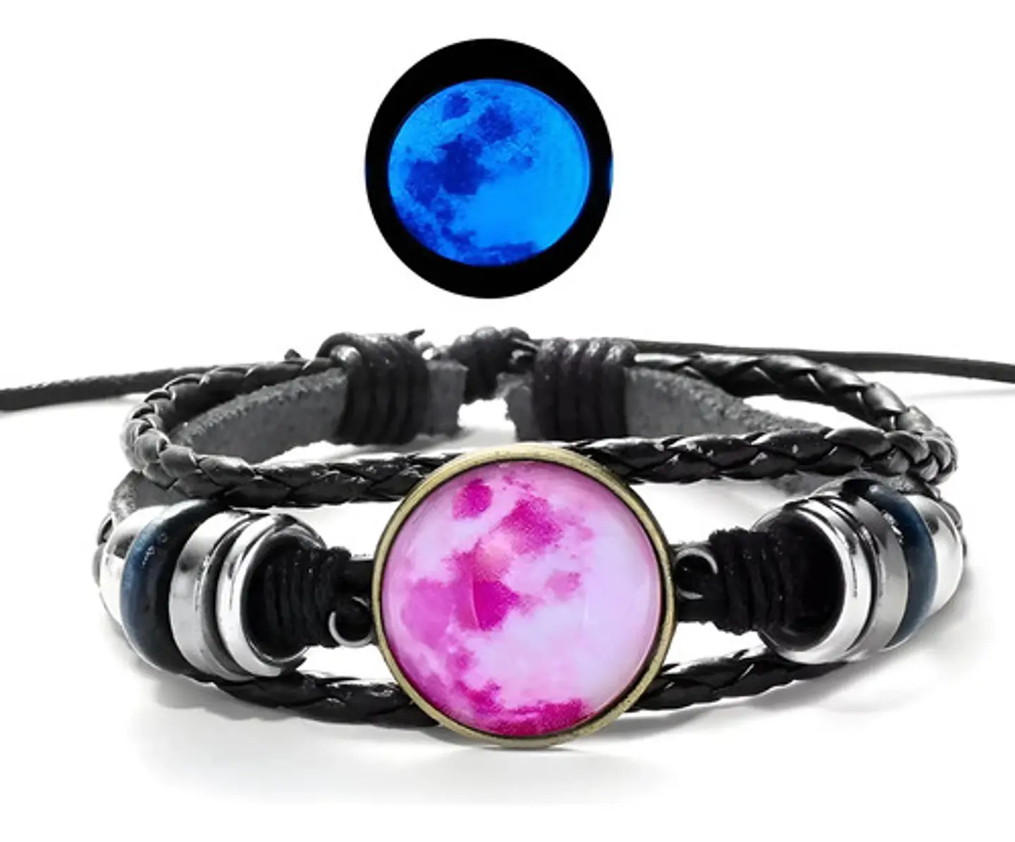 Pulsera Manilla Cuero Luna Brilla En La Oscuridad Hombre Muj 13