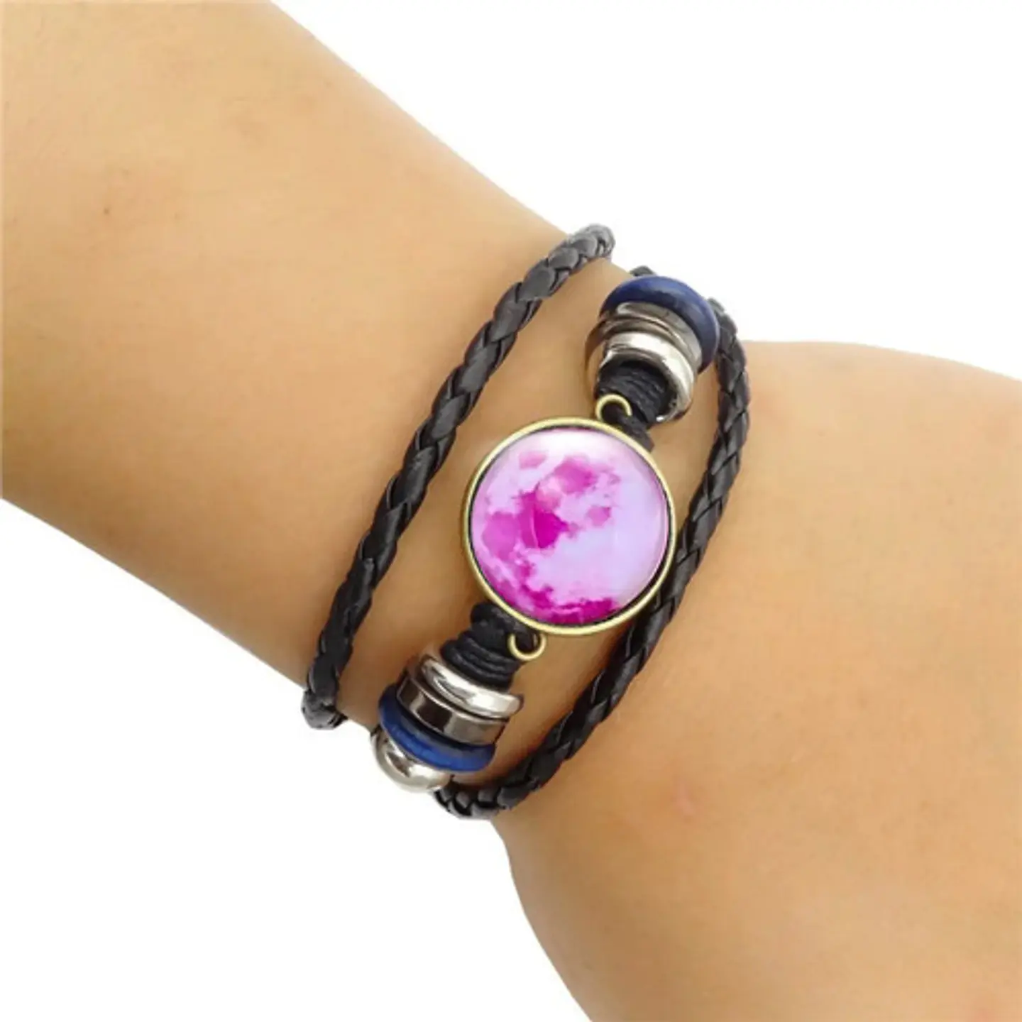 Pulsera Manilla Cuero Luna Brilla En La Oscuridad Hombre Muj 15