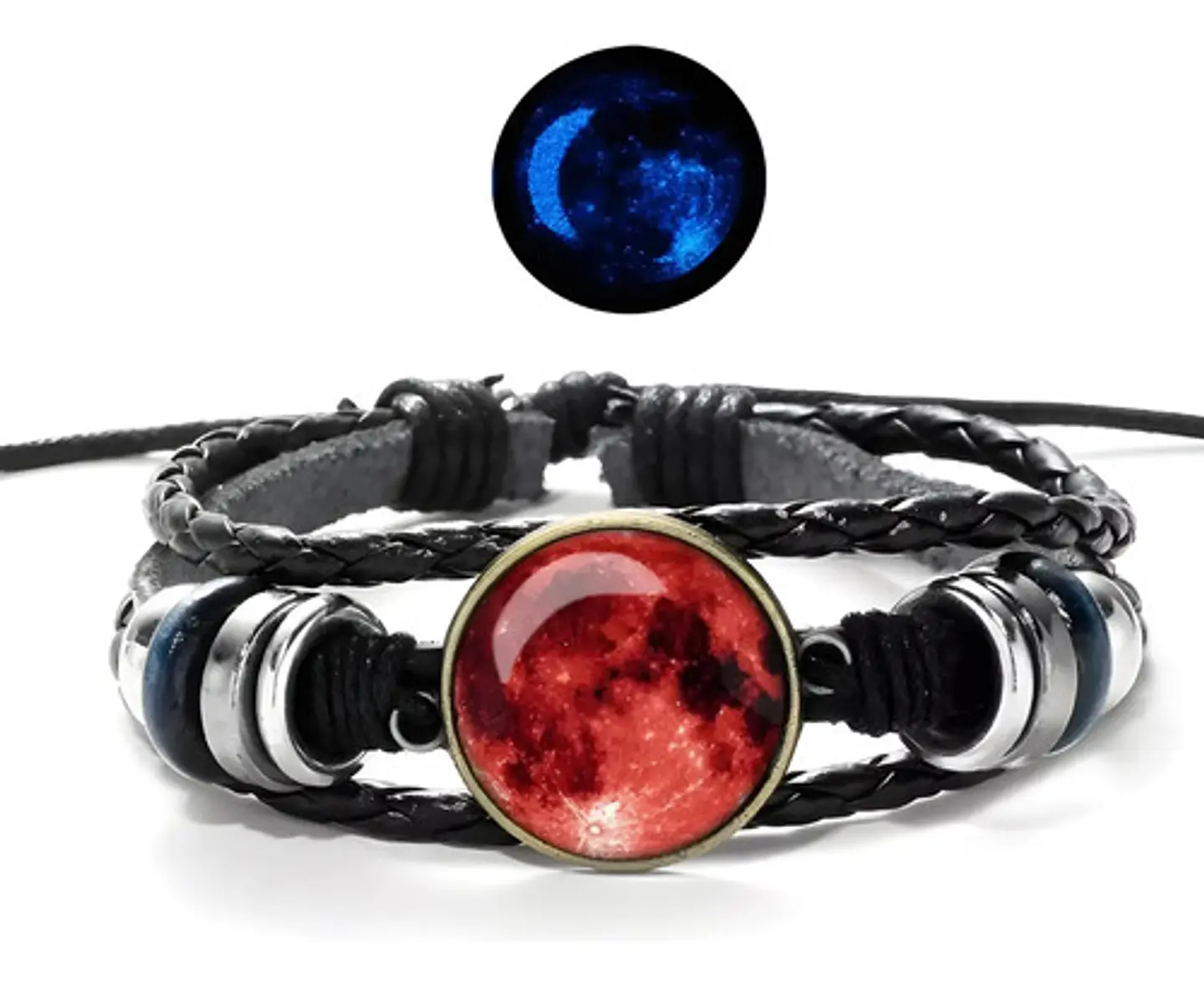 Pulsera Manilla Cuero Luna Brilla En La Oscuridad Hombre Muj 17