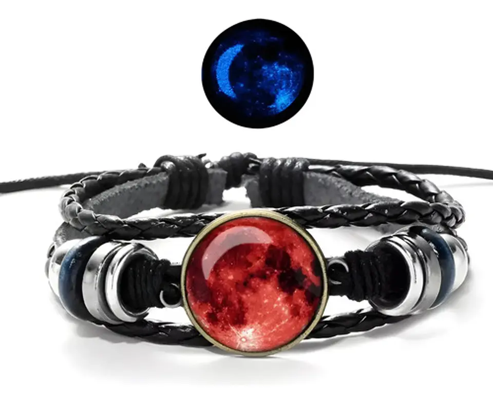 Pulsera Manilla Cuero Luna Brilla En La Oscuridad Hombre Muj 17