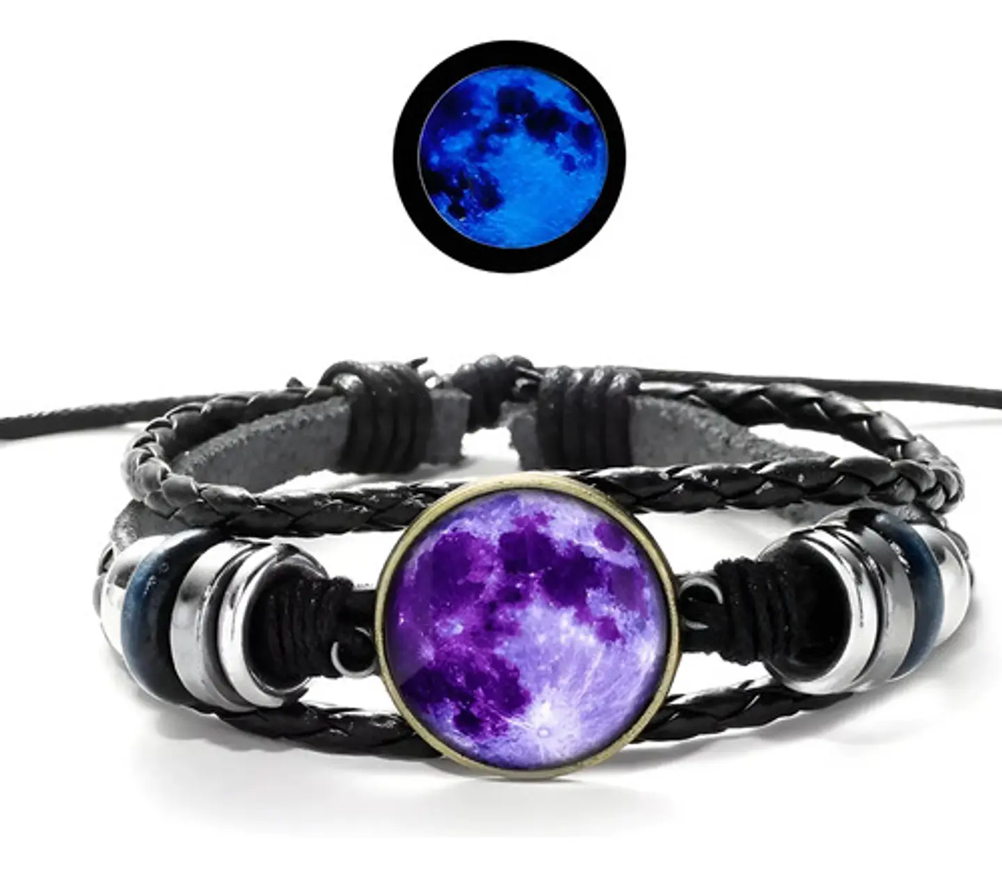 Pulsera Manilla Cuero Luna Brilla En La Oscuridad Hombre Muj 21
