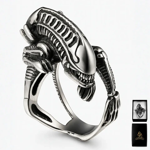 Anillo Acero Inoxidable Titanio Alien Cráneo Skull Hombre