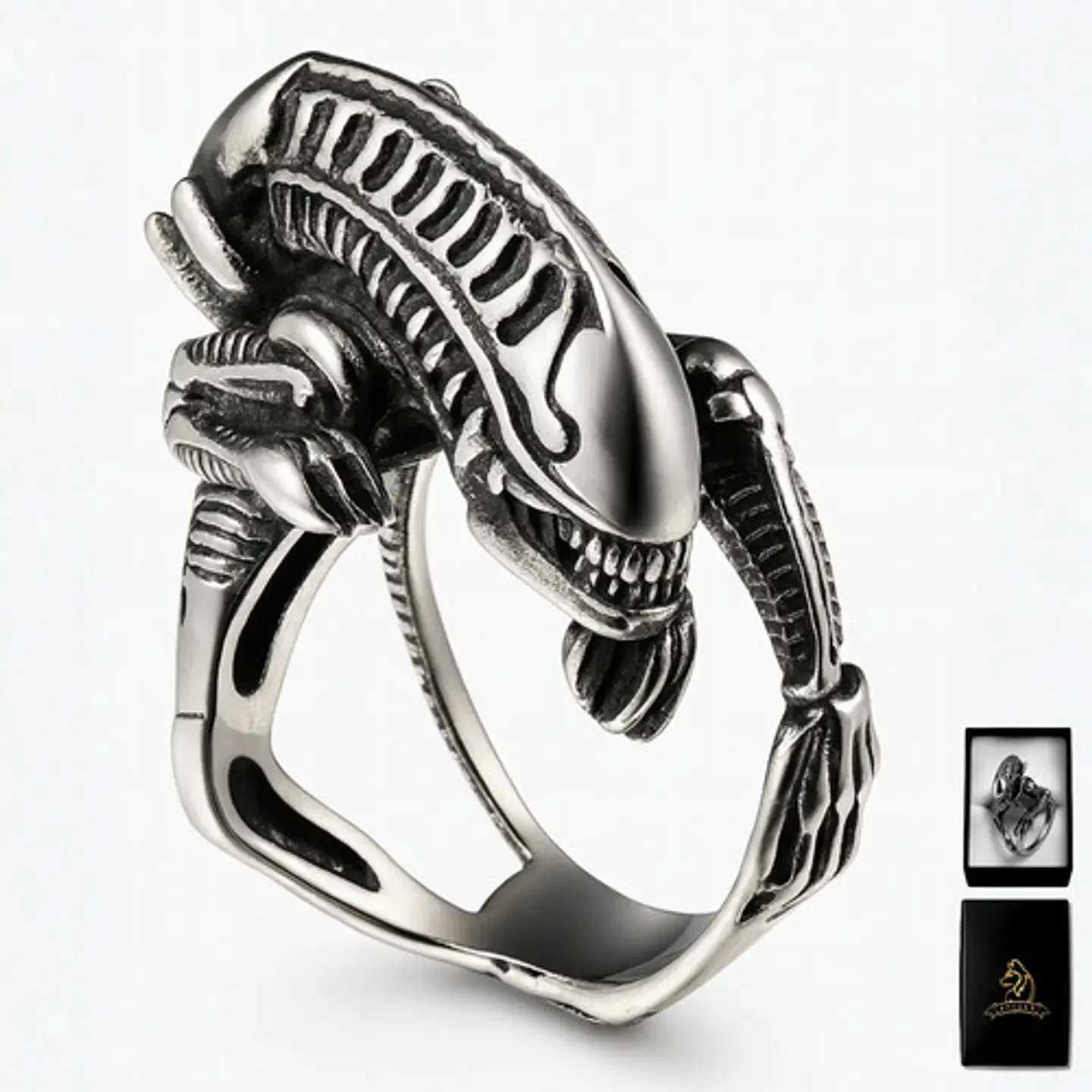 Anillo Acero Inoxidable Titanio Alien Cráneo Skull Hombre 1