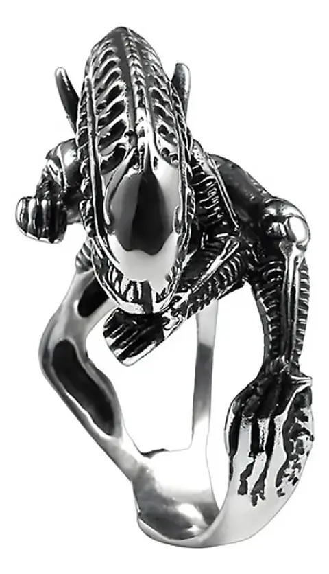 Anillo Acero Inoxidable Titanio Alien Cráneo Skull Hombre