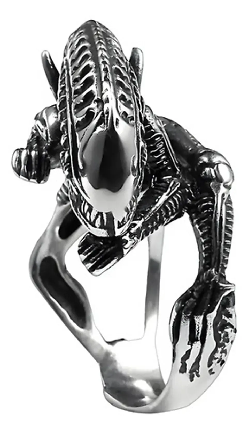 Anillo Acero Inoxidable Titanio Alien Cráneo Skull Hombre 2