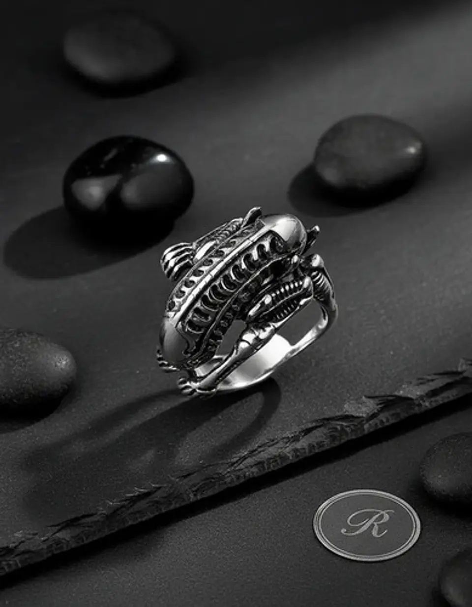 Anillo Acero Inoxidable Titanio Alien Cráneo Skull Hombre 4