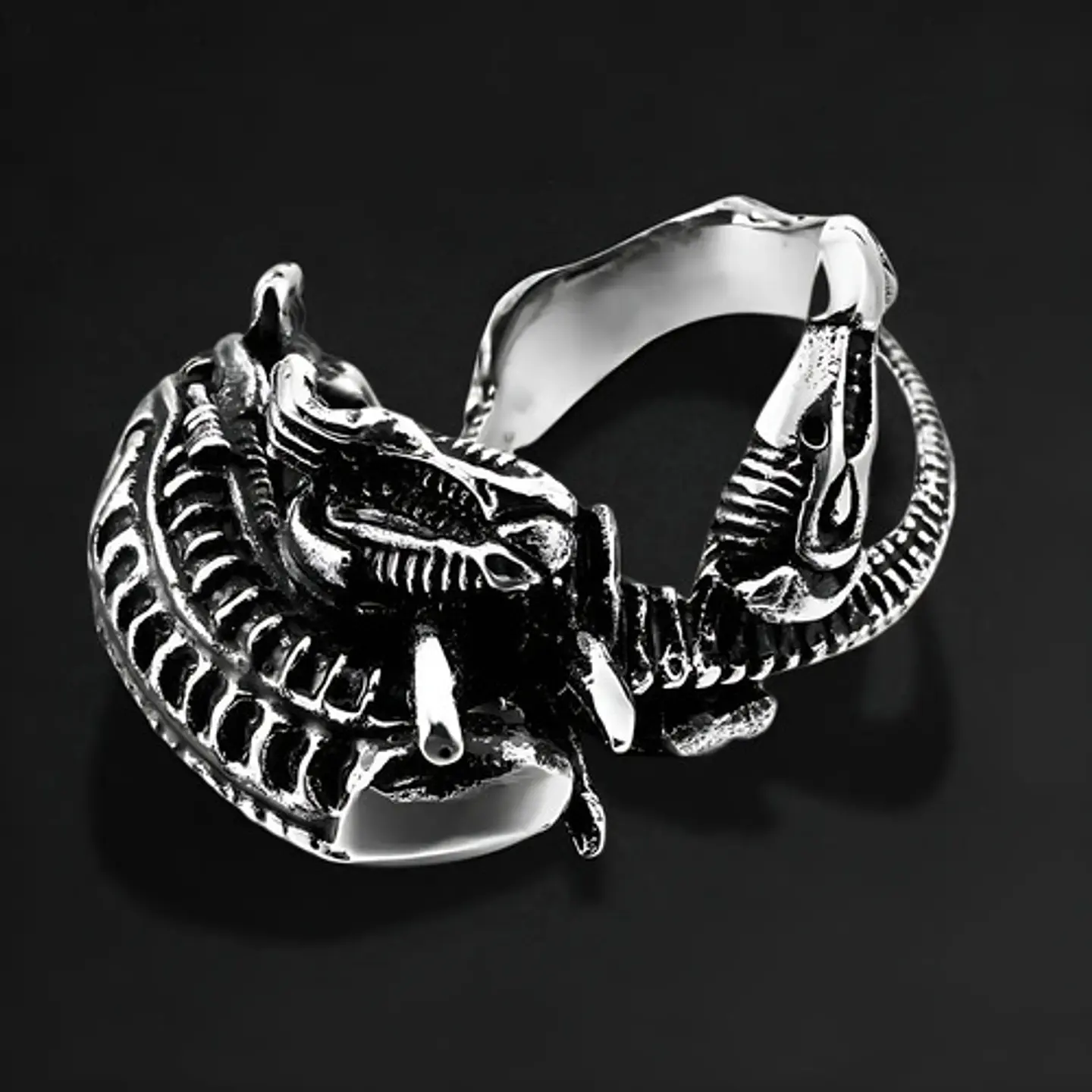 Anillo Acero Inoxidable Titanio Alien Cráneo Skull Hombre 6