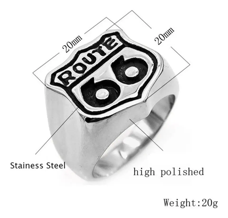 Anillo Acero Inoxidable Ruta 66 Biker Motorista Para Hombre  3