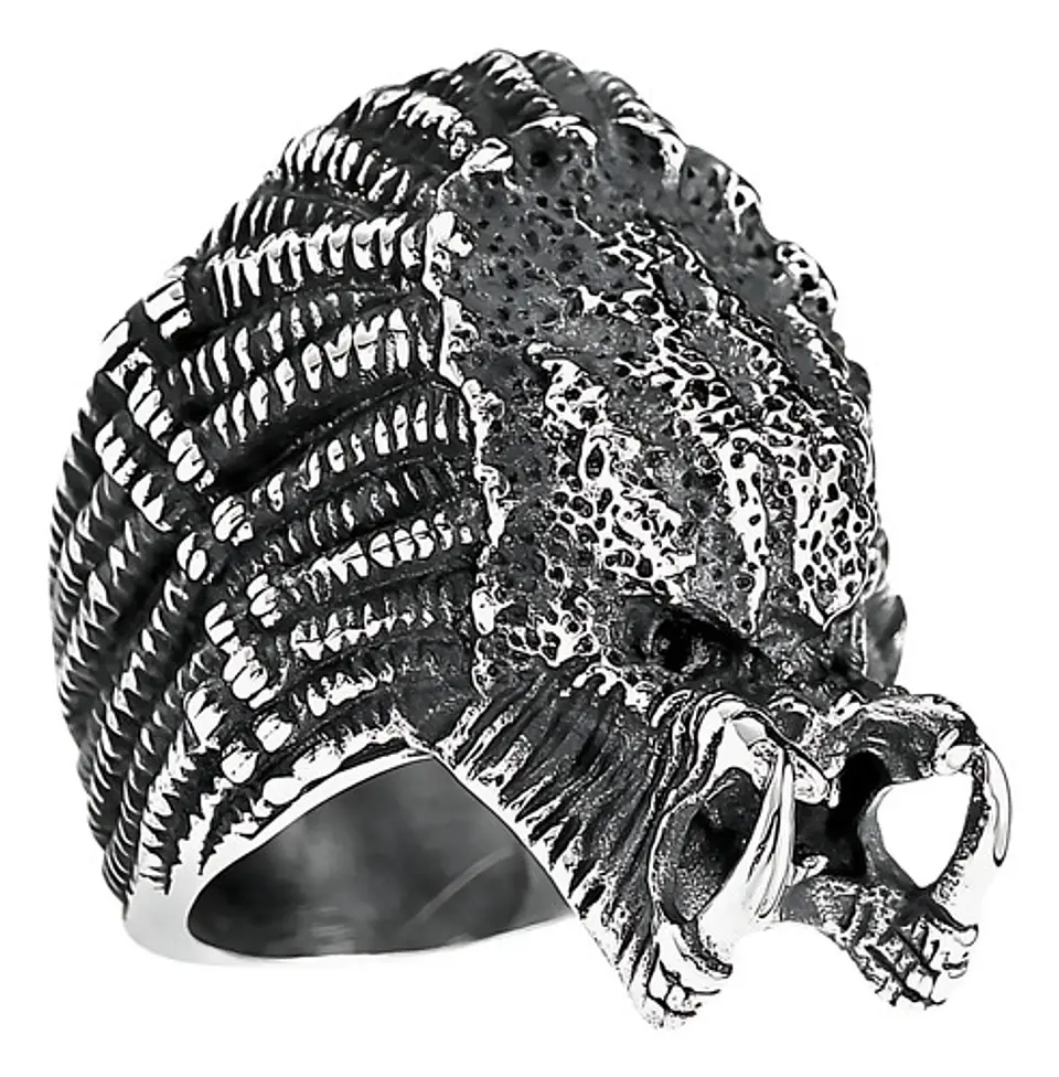 Anillo Color Plata Skull Depredador Acero Inoxidable Hombre  1