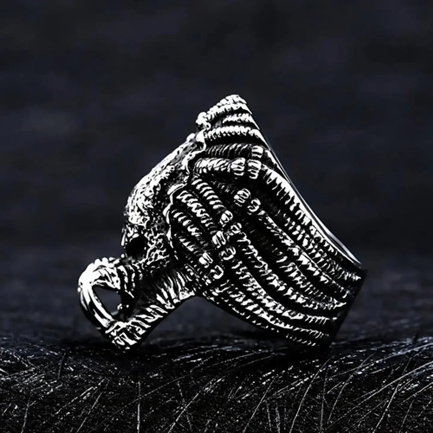 Anillo Color Plata Skull Depredador Acero Inoxidable Hombre  8