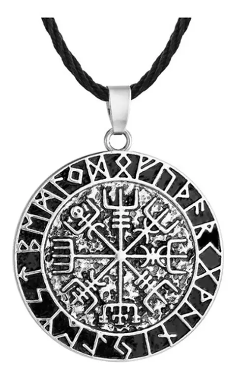 Collar Vikingo Runas Brújula Celta Eslavo Runas Lobo Hombre 