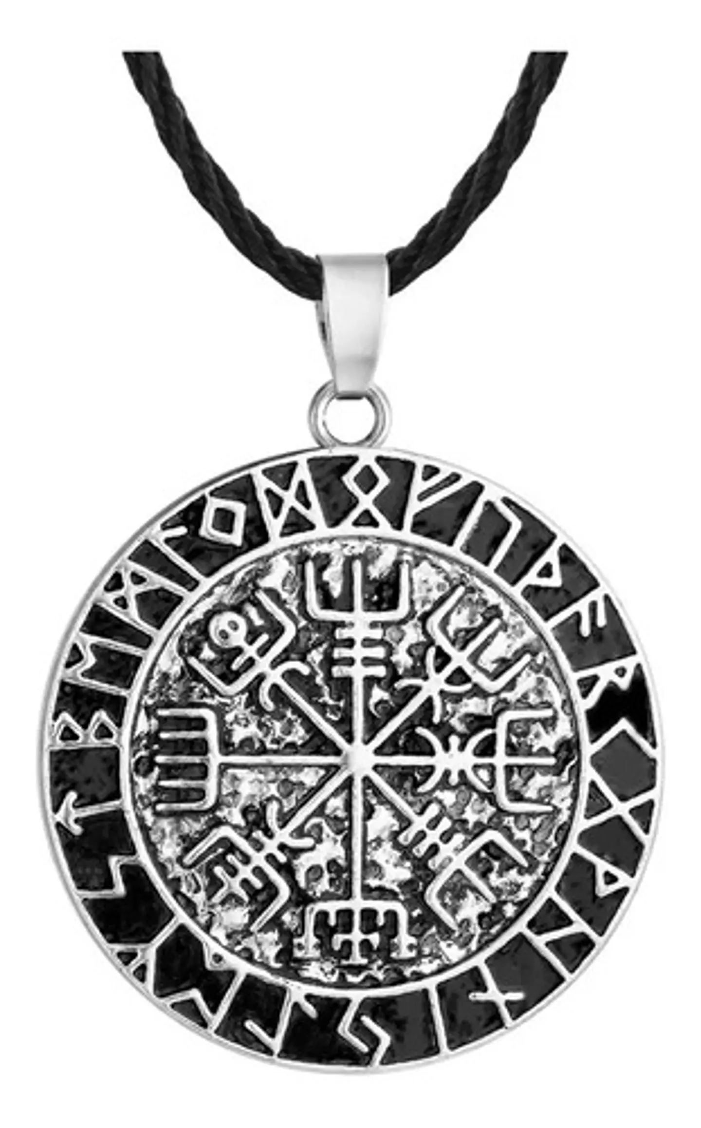 Collar Vikingo Runas Brújula Celta Eslavo Runas Lobo Hombre  1