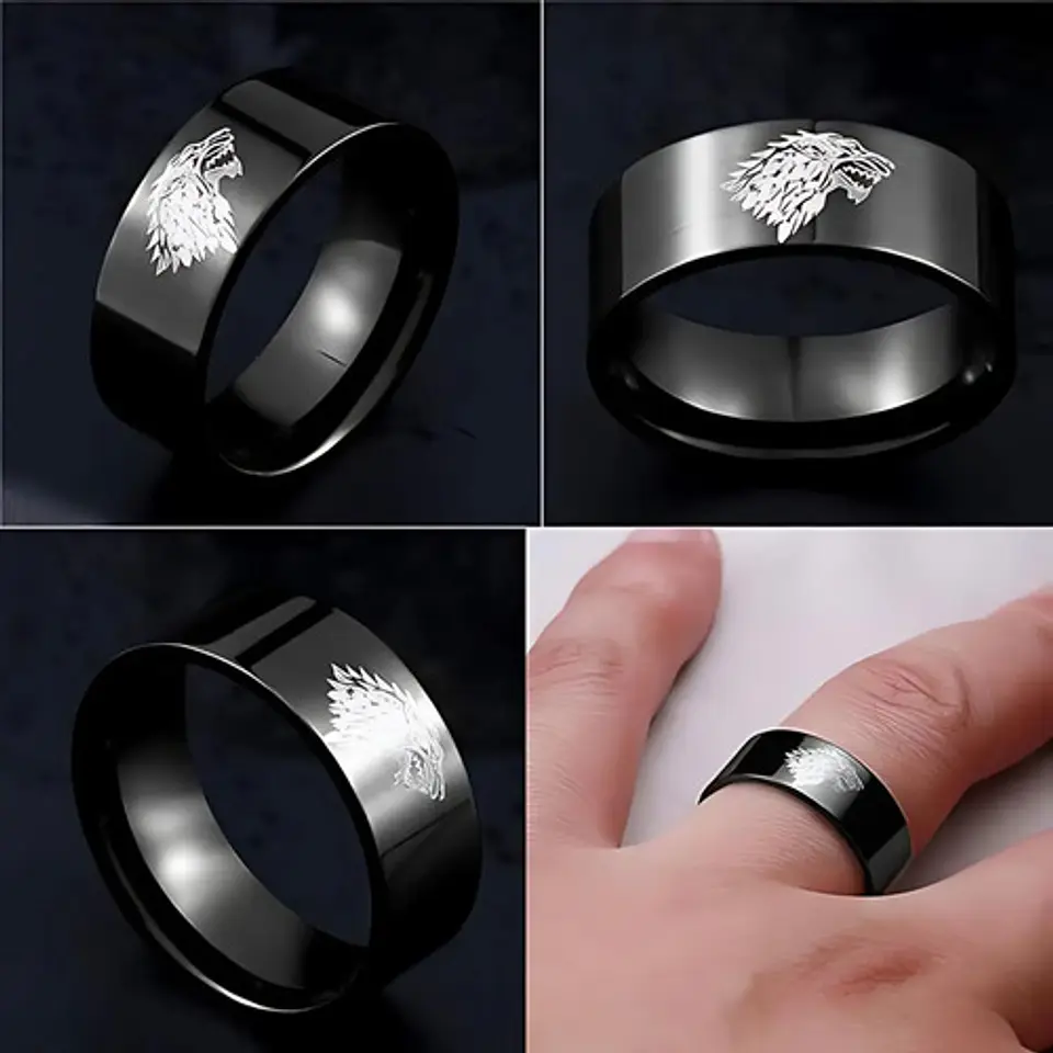 Anillo Game Of Thrones Lobo Stark Acero Inoxida Hombre Mujer 15