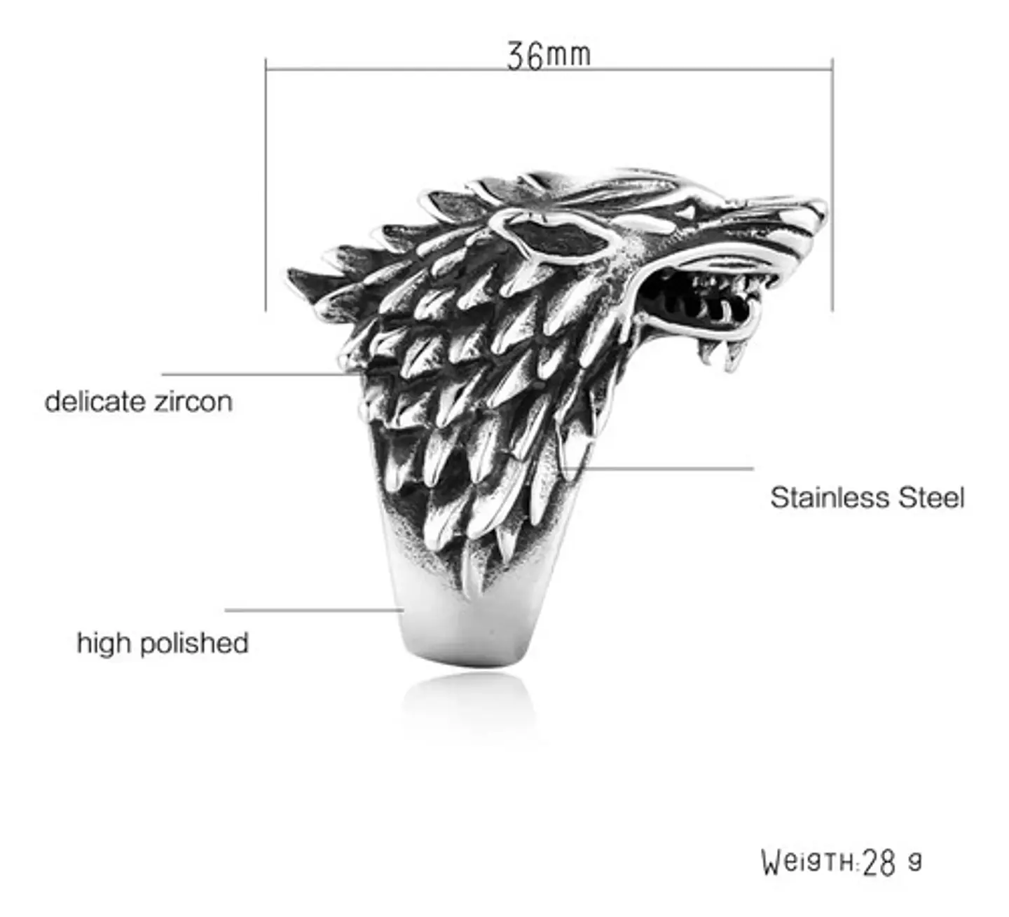 Anillo Lobo Game Of Thrones Stark Acero Inoxidable Hombre 3