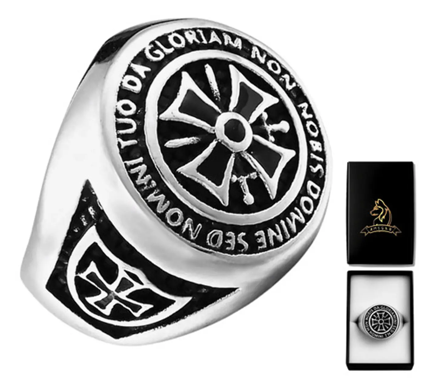 Anillo Acero Inoxidable Caballero Templario Masón Hombre  1