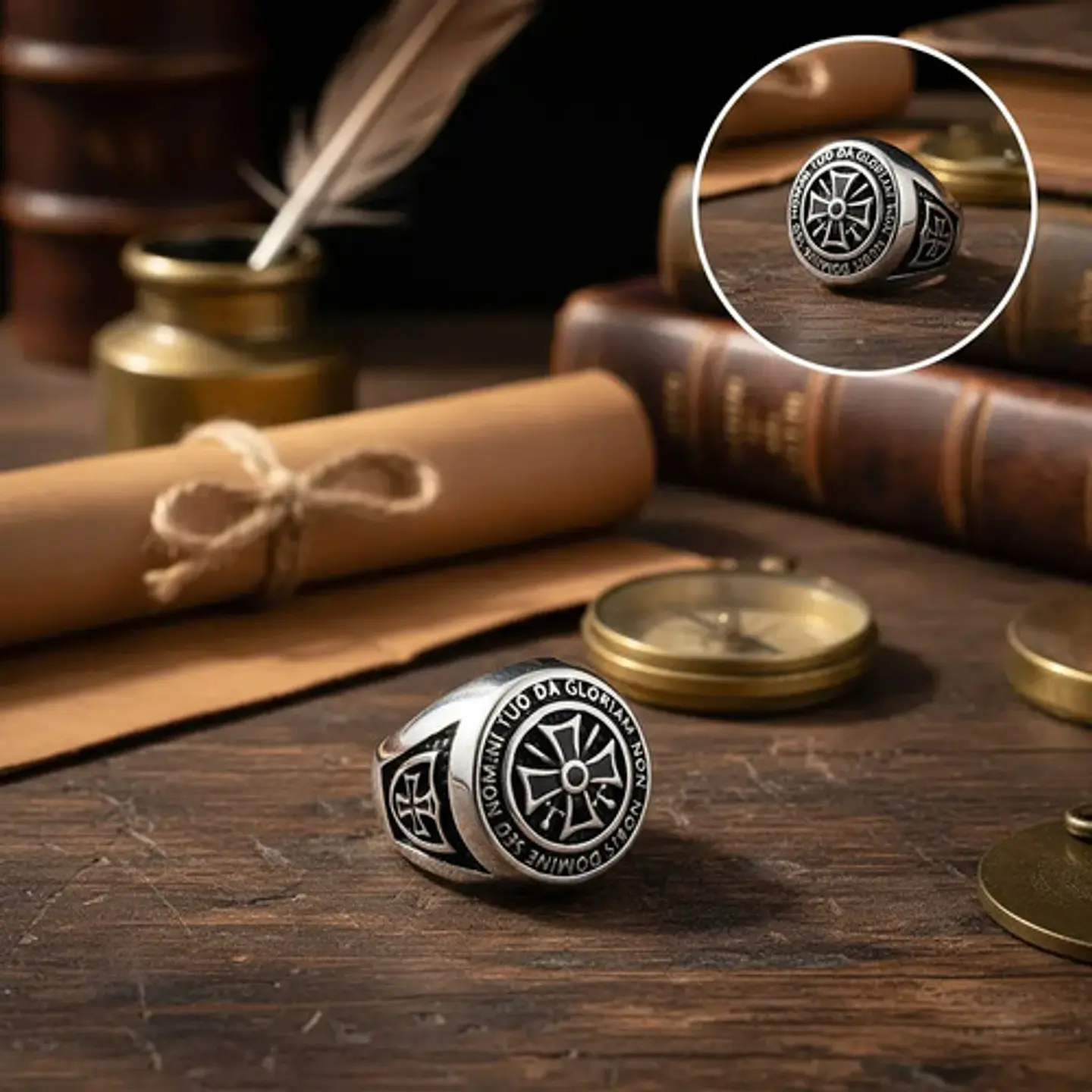 Anillo Acero Inoxidable Caballero Templario Masón Hombre  3