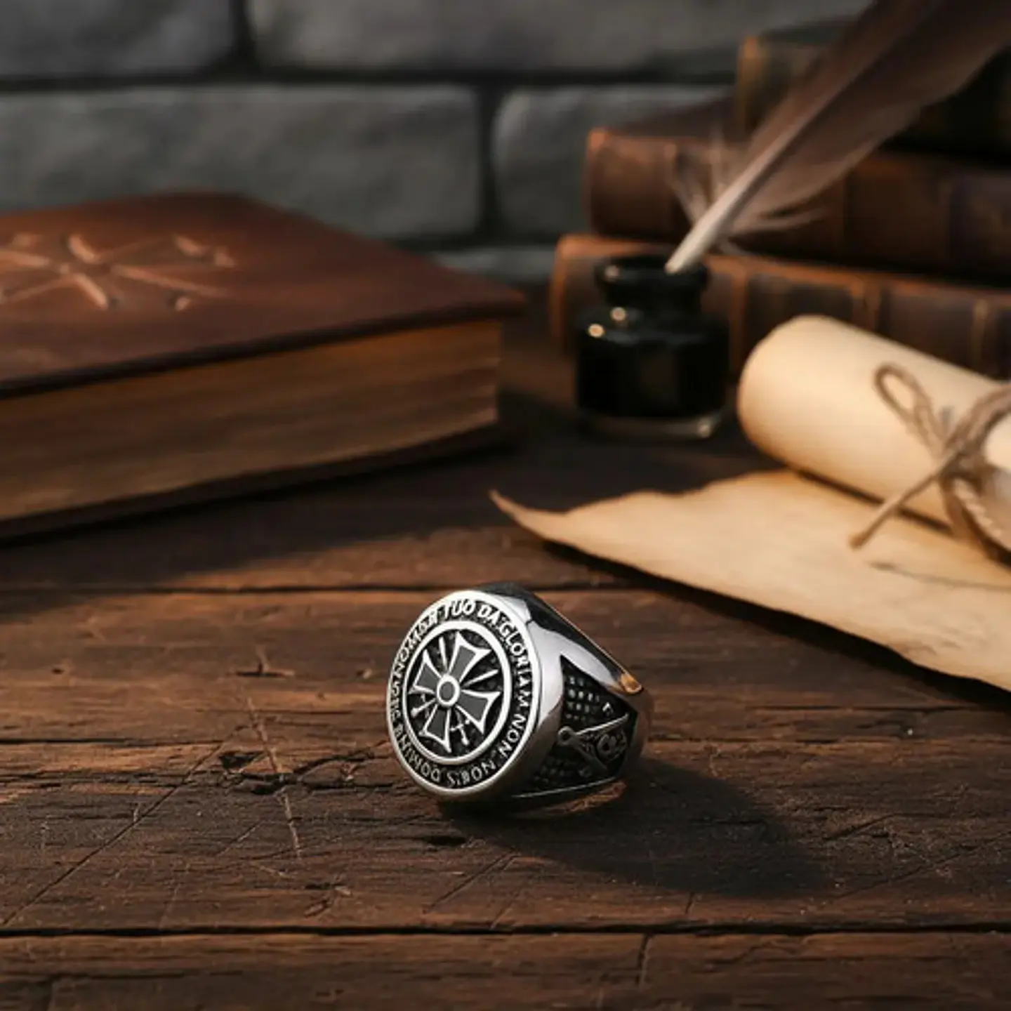 Anillo Acero Inoxidable Caballero Templario Masón Hombre  5